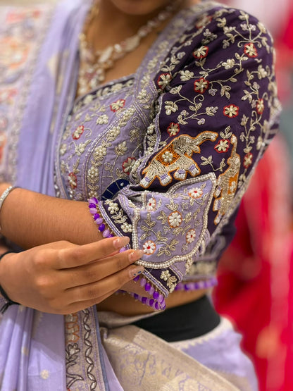 SHAGUN FASHION Luxury Lavender Silk Saree with Heavy Hand-Worked Designer Blouse