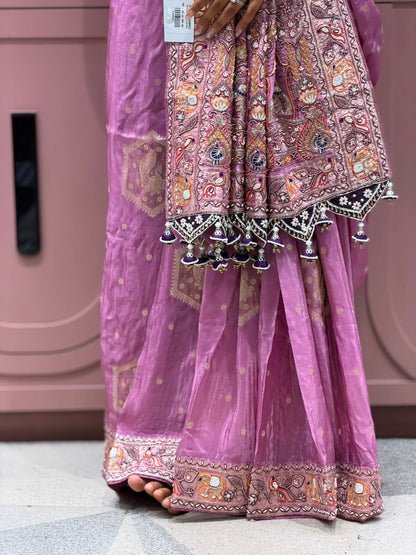 SHAGUN FASHION Luxury Lavender Silk Saree with Heavy Hand-Worked Designer Blouse