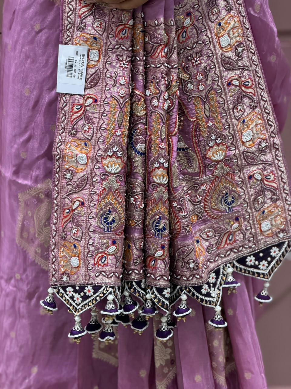 SHAGUN FASHION Luxury Lavender Silk Saree with Heavy Hand-Worked Designer Blouse