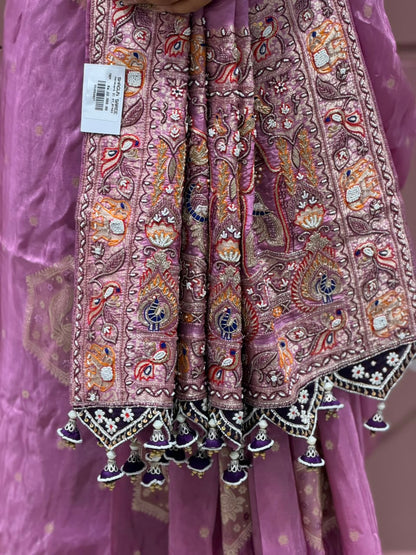 SHAGUN FASHION Luxury Lavender Silk Saree with Heavy Hand-Worked Designer Blouse