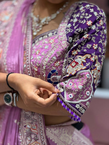 SHAGUN FASHION Luxury Lavender Silk Saree with Heavy Hand-Worked Designer Blouse