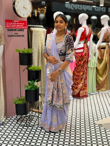 SHAGUN FASHION Luxury Lavender Silk Saree with Heavy Hand-Worked Designer Blouse