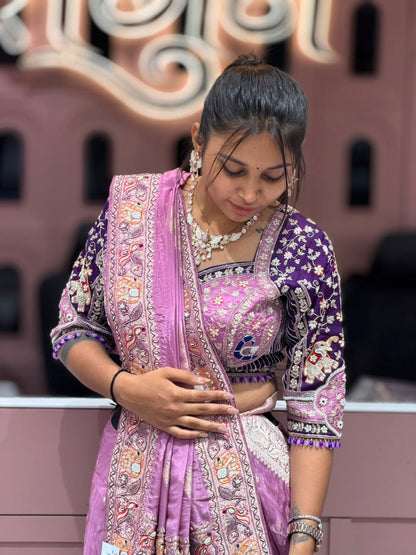 SHAGUN FASHION Luxury Lavender Silk Saree with Heavy Hand-Worked Designer Blouse