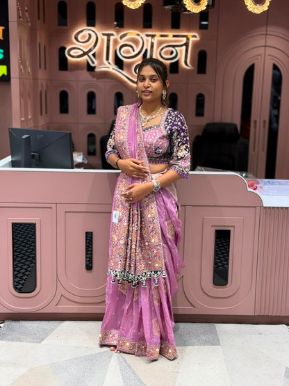 SHAGUN FASHION Luxury Lavender Silk Saree with Heavy Hand-Worked Designer Blouse