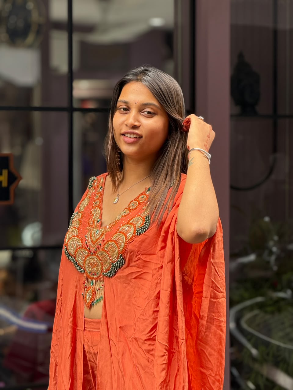 SHAGUN FASHION Designer Heavy Hand Embroidered Silk Kaftan Co-Ord Set