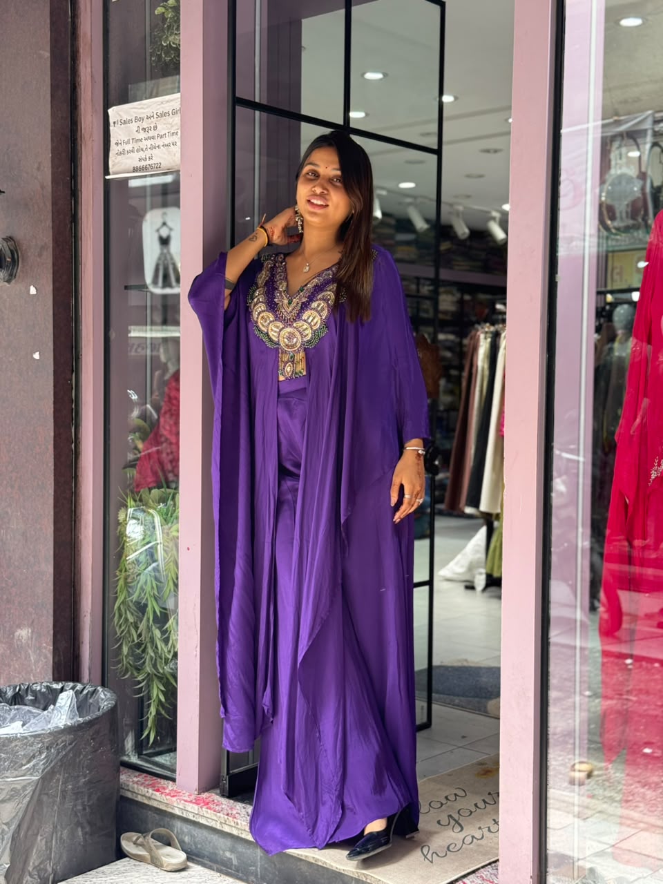 SHAGUN FASHION Designer Heavy Hand Embroidered Silk Kaftan Co-Ord Set
