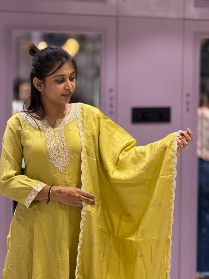 SHAGUN FASHION Mustard Yellow Anarkali Kurti Set with Dupatta