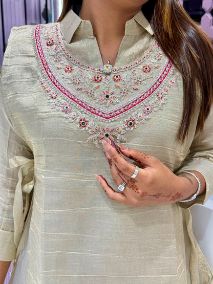 SHAGUN FASHION Designer Shimmer Tissue Silk Angrakha Co-Ord Set