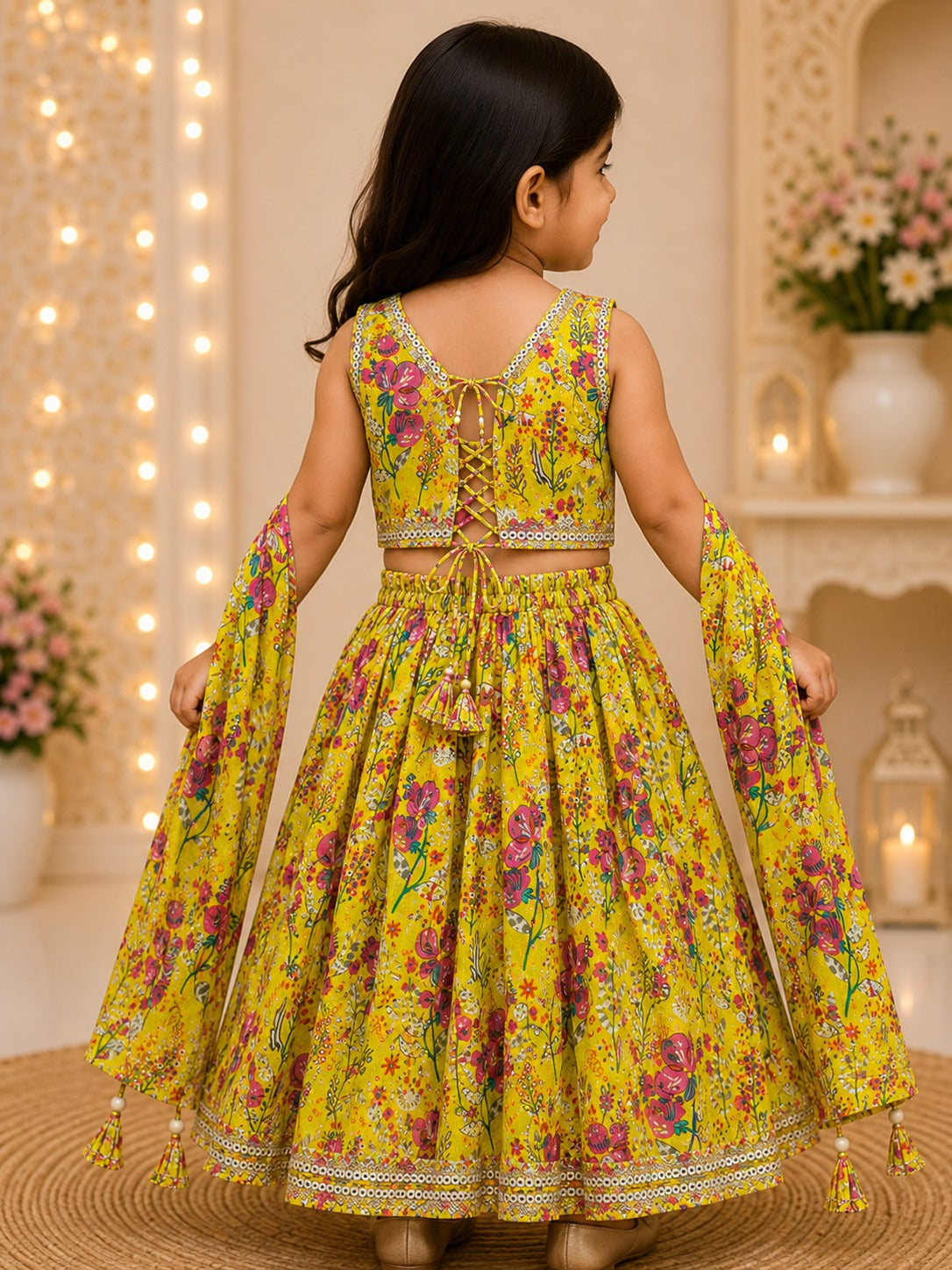 SHAGUN FASHION Kids Floral Print Pure Cotton Lehenga Choli Set with Dupatta