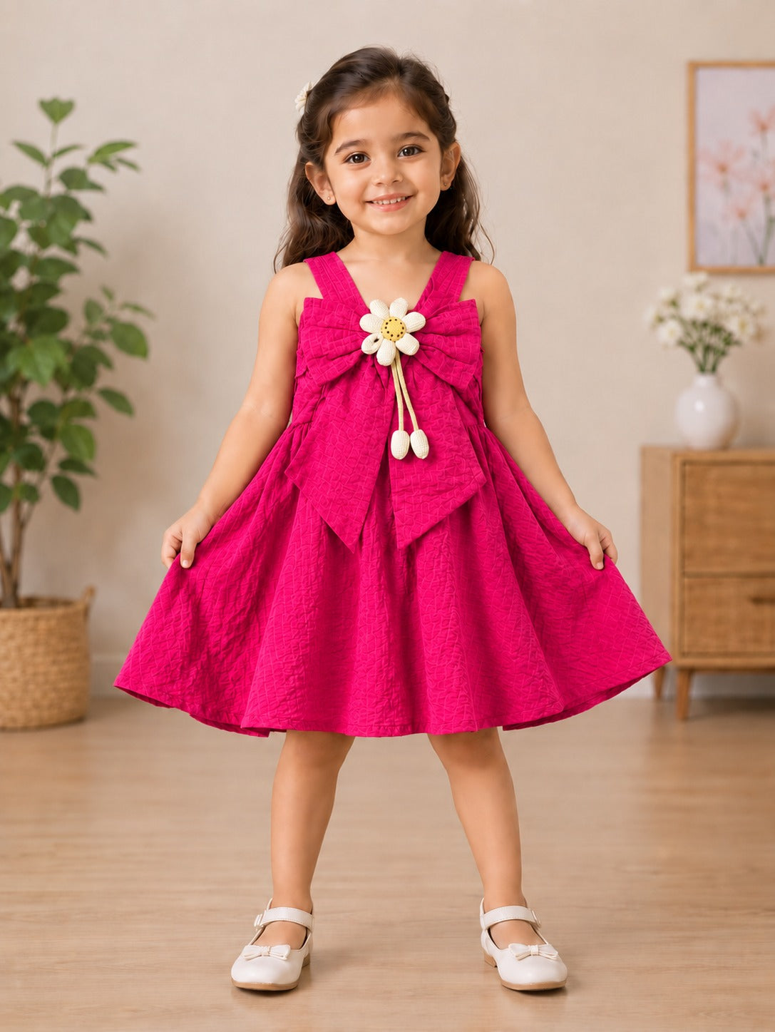 SHAGUN FASHION Cute Little Girls Flower Bow Party Frock Dress