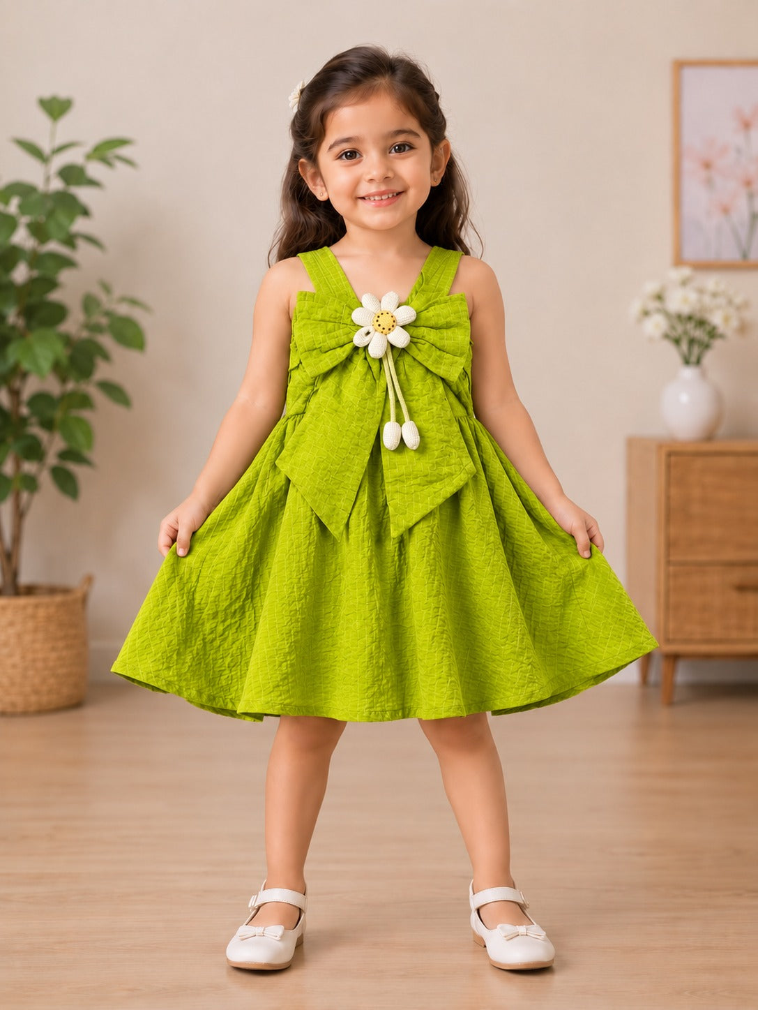 SHAGUN FASHION Cute Little Girls Flower Bow Party Frock Dress