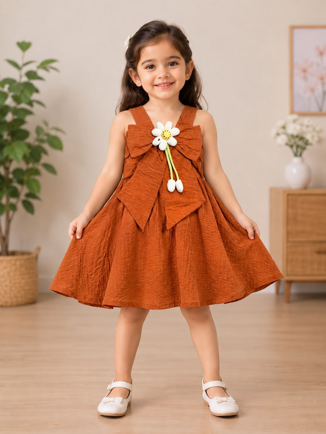 SHAGUN FASHION Cute Little Girls Flower Bow Party Frock Dress