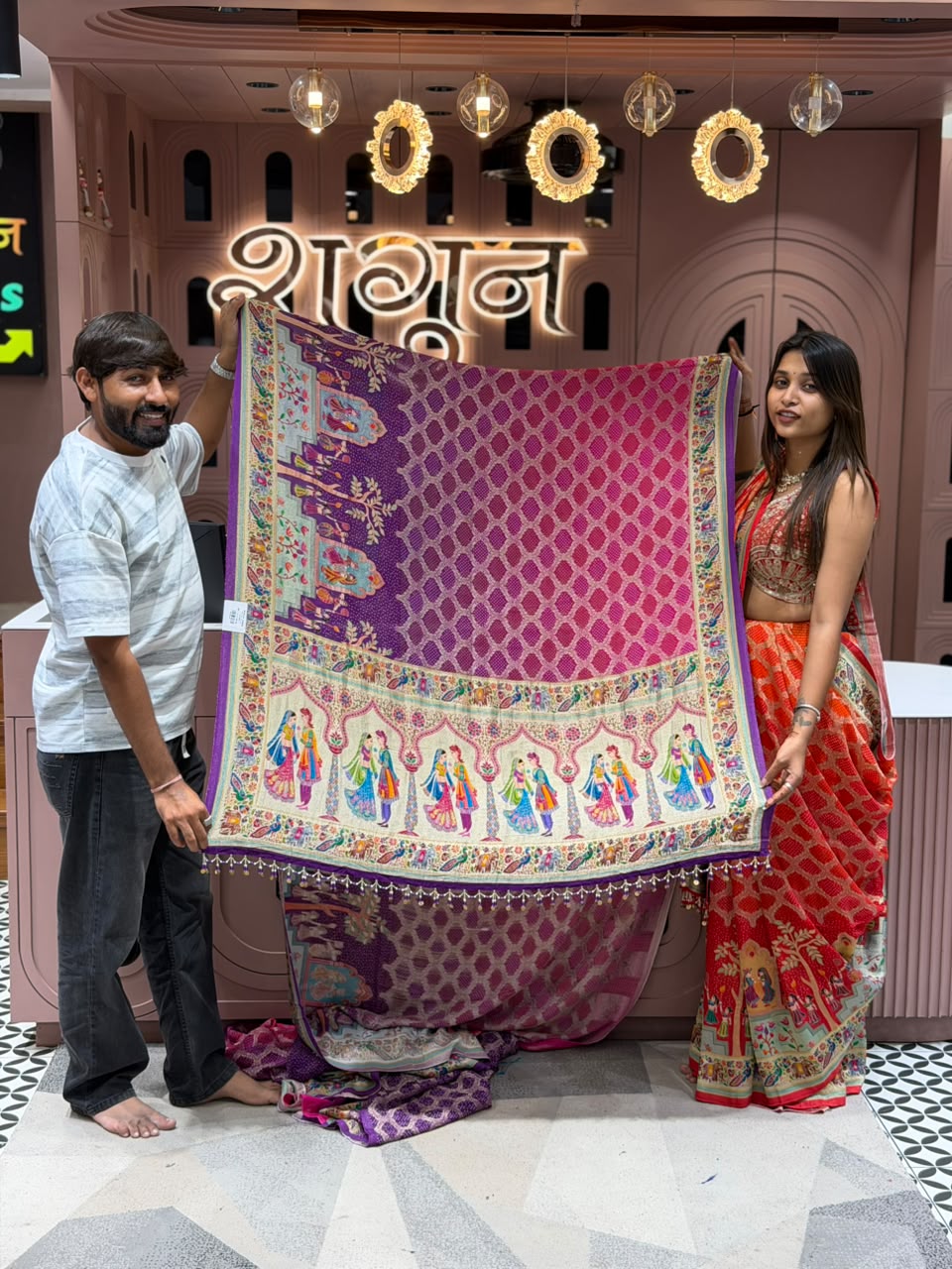SHAGUN FASHION Designer Traditional Bandhani & Cultural Motif Saree with Heavy Embroidered Blouse
