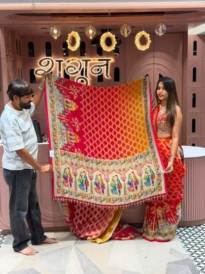 SHAGUN FASHION Designer Traditional Bandhani & Cultural Motif Saree with Heavy Embroidered Blouse