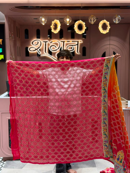SHAGUN FASHION Designer Traditional Bandhani & Cultural Motif Saree with Heavy Embroidered Blouse