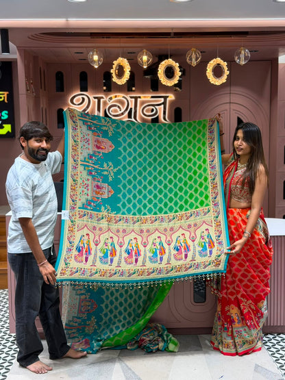 SHAGUN FASHION Designer Traditional Bandhani & Cultural Motif Saree with Heavy Embroidered Blouse
