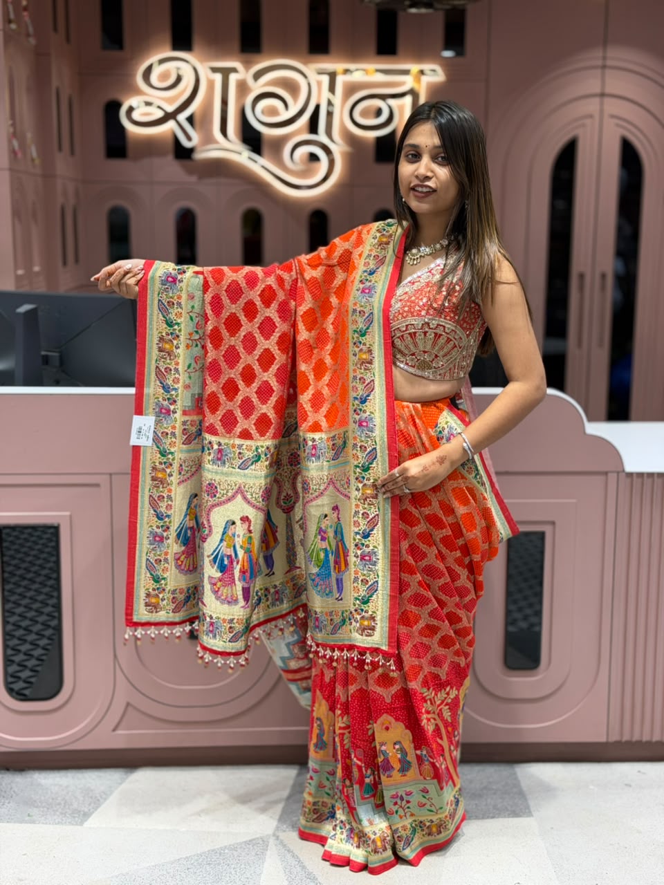 SHAGUN FASHION Designer Traditional Bandhani & Cultural Motif Saree with Heavy Embroidered Blouse