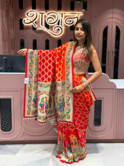 SHAGUN FASHION Designer Traditional Bandhani & Cultural Motif Saree with Heavy Embroidered Blouse