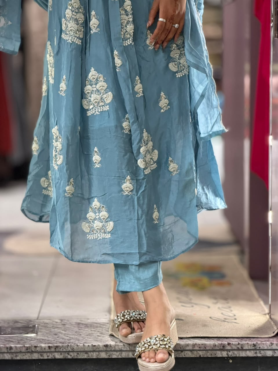 SHAGUN FASHION Designer Embroidered Anarkali Kurti Set with Matching Pant & Dupatta