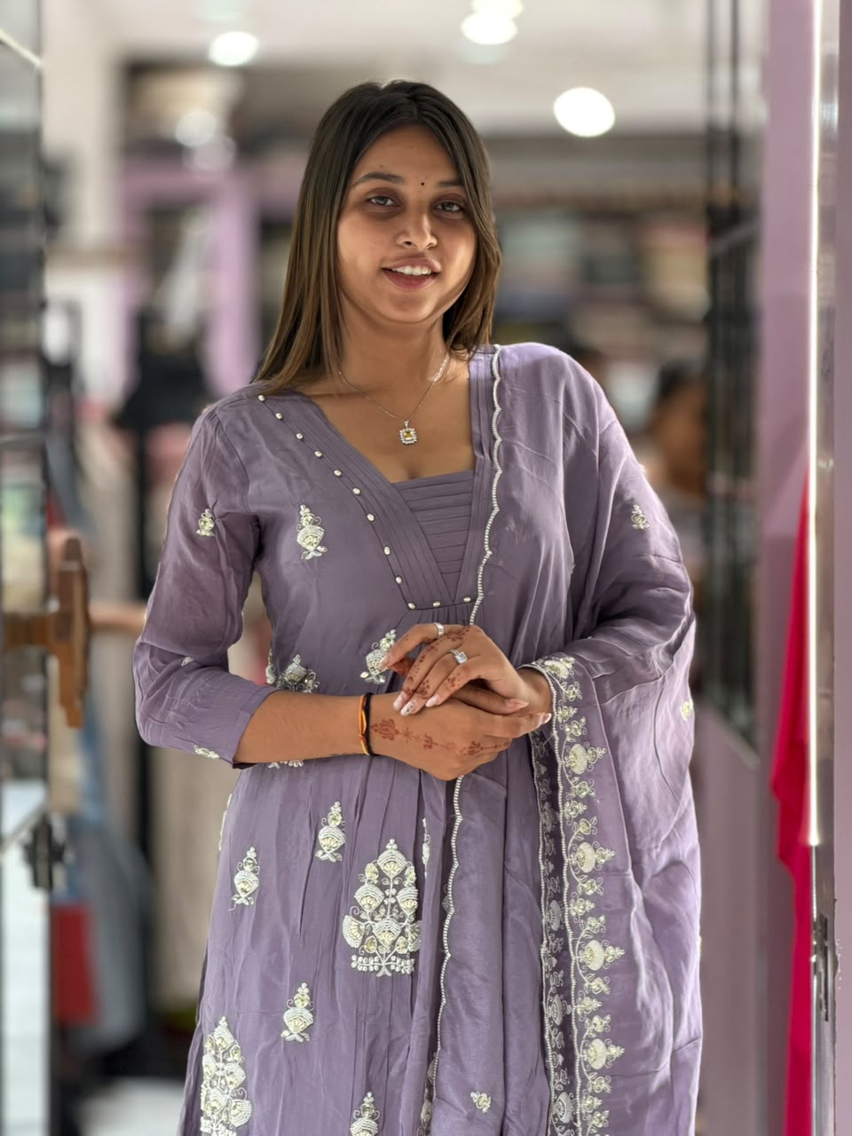 SHAGUN FASHION Designer Embroidered Anarkali Kurti Set with Matching Pant & Dupatta