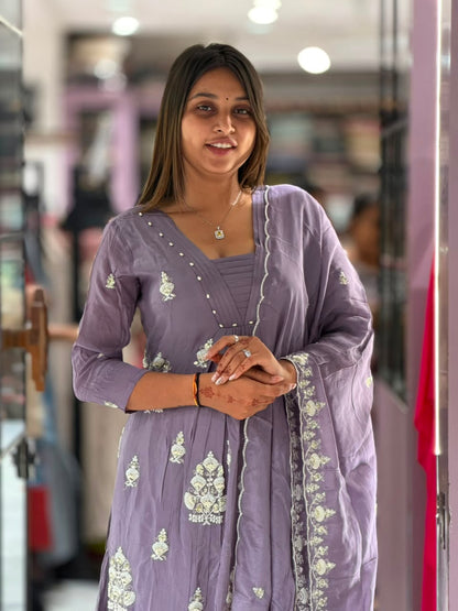 SHAGUN FASHION Designer Embroidered Anarkali Kurti Set with Matching Pant & Dupatta