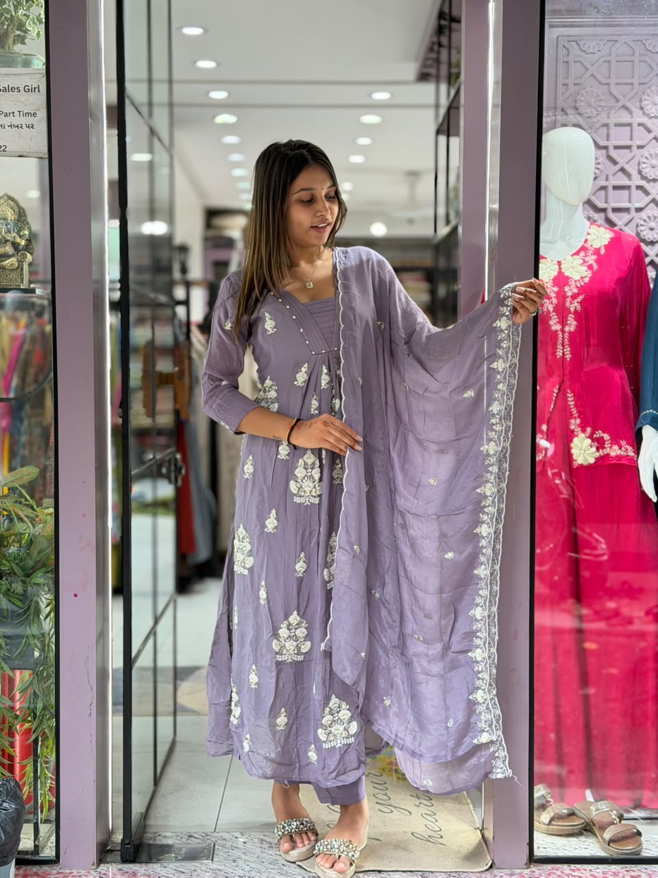 SHAGUN FASHION Designer Embroidered Anarkali Kurti Set with Matching Pant & Dupatta