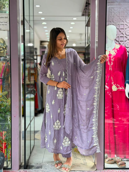 SHAGUN FASHION Designer Embroidered Anarkali Kurti Set with Matching Pant & Dupatta