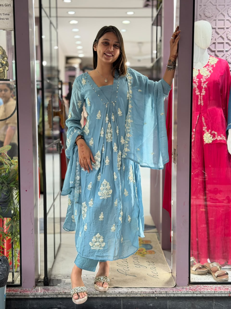 SHAGUN FASHION Designer Embroidered Anarkali Kurti Set with Matching Pant & Dupatta