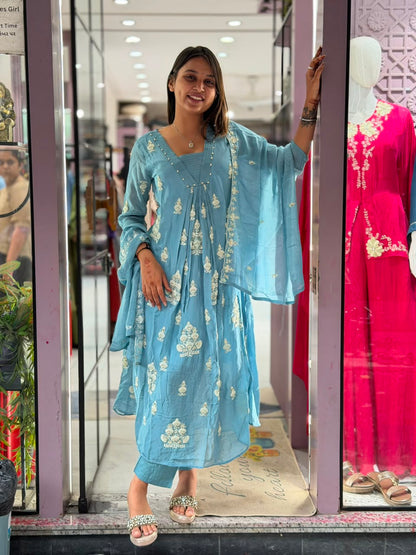 SHAGUN FASHION Designer Embroidered Anarkali Kurti Set with Matching Pant & Dupatta