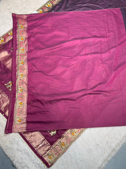 SHAGUN FASHION Luxuria Silk Saree with Elephant Embroidery & Zari Border