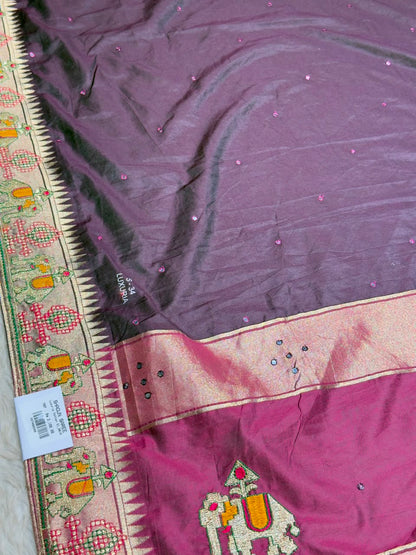 SHAGUN FASHION Luxuria Silk Saree with Elephant Embroidery & Zari Border