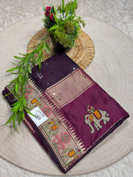 SHAGUN FASHION Luxuria Silk Saree with Elephant Embroidery & Zari Border
