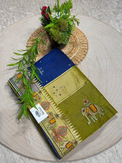 SHAGUN FASHION Luxuria Silk Saree with Elephant Embroidery & Zari Border