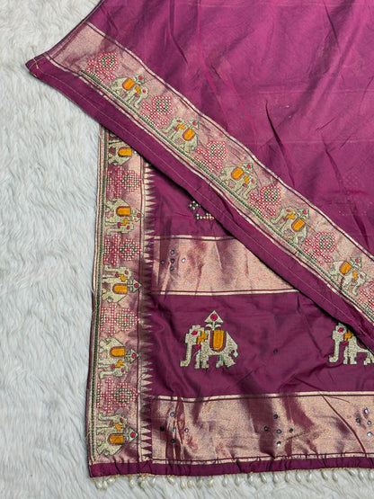 SHAGUN FASHION Luxuria Silk Saree with Elephant Embroidery & Zari Border