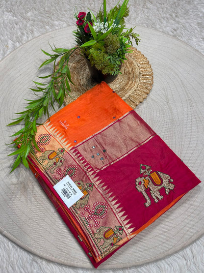SHAGUN FASHION Luxuria Silk Saree with Elephant Embroidery & Zari Border