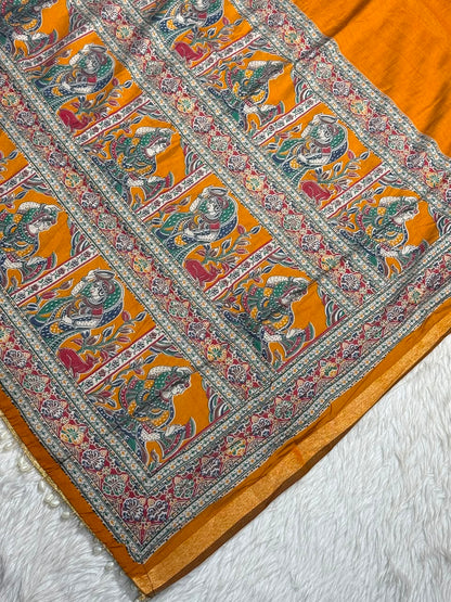 SHAGUN FASHION Premium Kalamkari & Pearl Work Saree with Swan Handwork Patch | Exclusive Ethnic Saree for zankhi.in