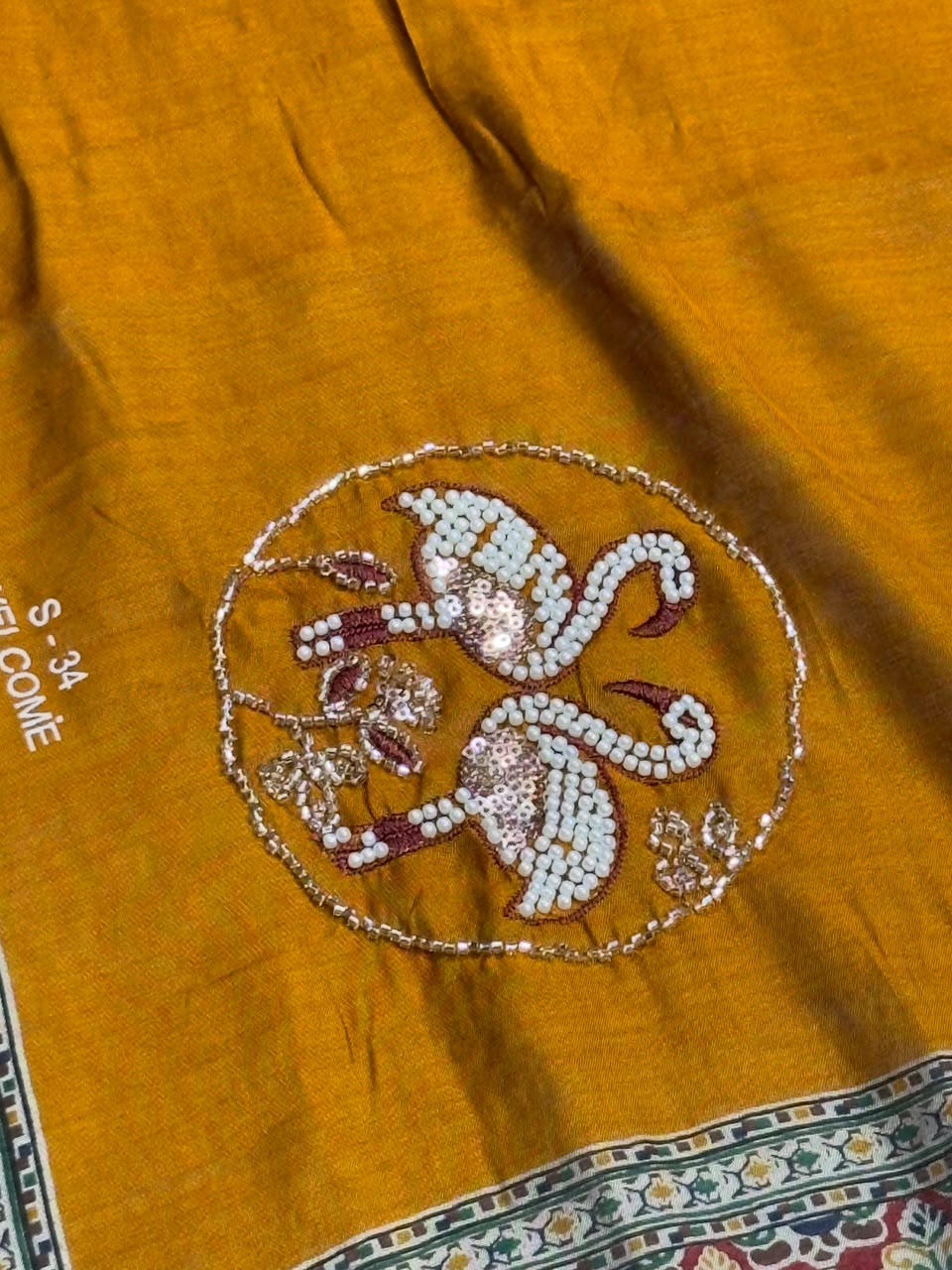 SHAGUN FASHION Premium Kalamkari & Pearl Work Saree with Swan Handwork Patch | Exclusive Ethnic Saree for zankhi.in