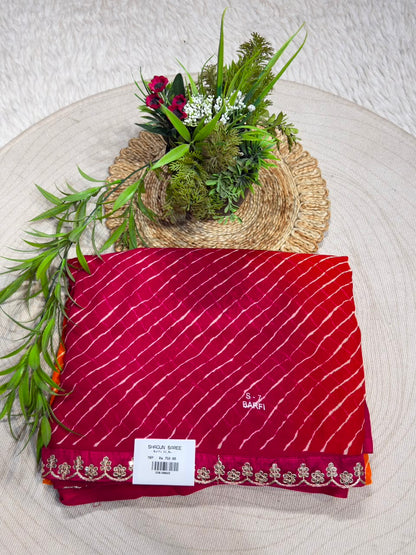 SHAGUN FASHION Dual-Shade Leheriya Georgette Saree with Embroidered Floral Cutwork Border