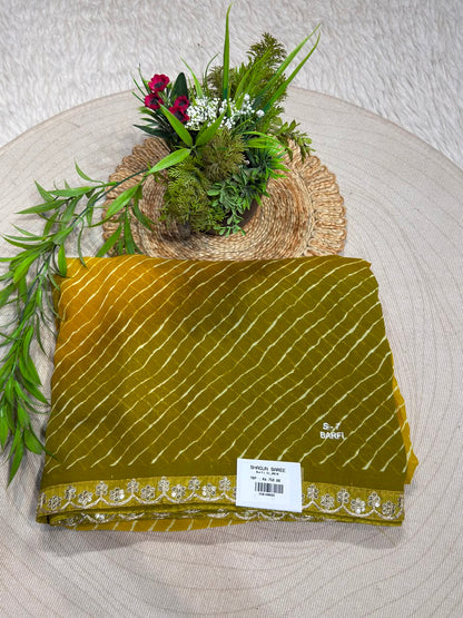 SHAGUN FASHION Dual-Shade Leheriya Georgette Saree with Embroidered Floral Cutwork Border