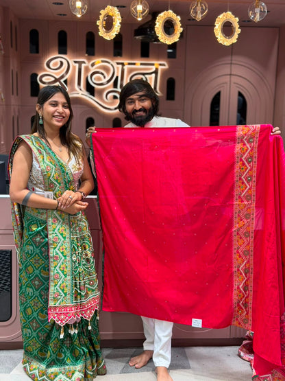 SHAGUN FASHION Exclusive Royal Patola Silk Saree with Heavy Cutwork Border & Mirror Work Blouse