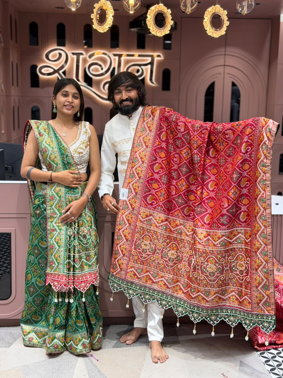 SHAGUN FASHION Exclusive Royal Patola Silk Saree with Heavy Cutwork Border & Mirror Work Blouse
