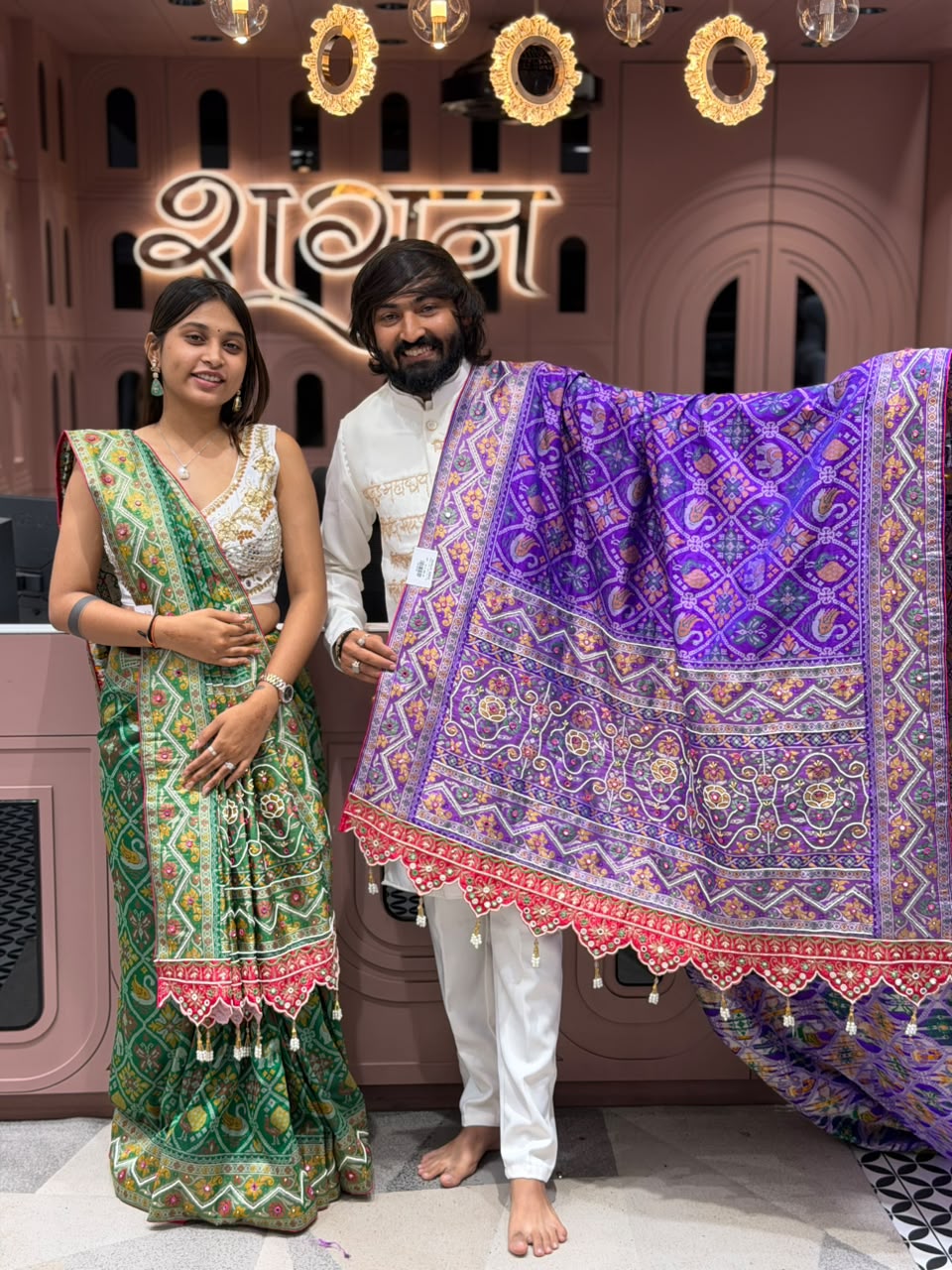 SHAGUN FASHION Exclusive Royal Patola Silk Saree with Heavy Cutwork Border & Mirror Work Blouse