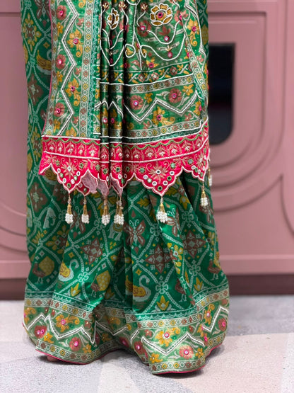 SHAGUN FASHION Exclusive Royal Patola Silk Saree with Heavy Cutwork Border & Mirror Work Blouse