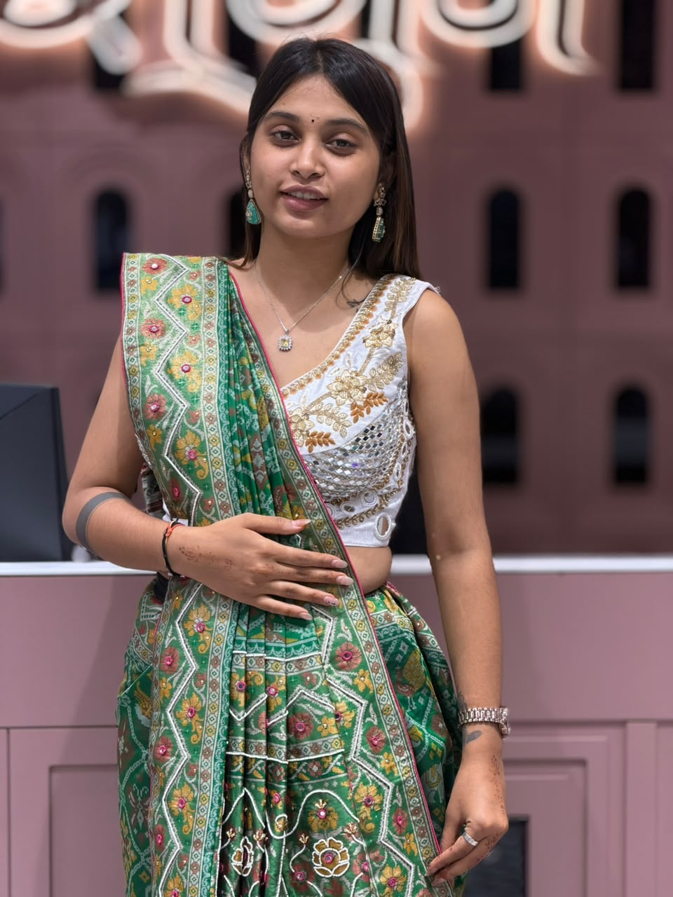 SHAGUN FASHION Exclusive Royal Patola Silk Saree with Heavy Cutwork Border & Mirror Work Blouse