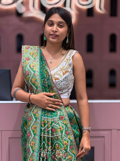 SHAGUN FASHION Exclusive Royal Patola Silk Saree with Heavy Cutwork Border & Mirror Work Blouse