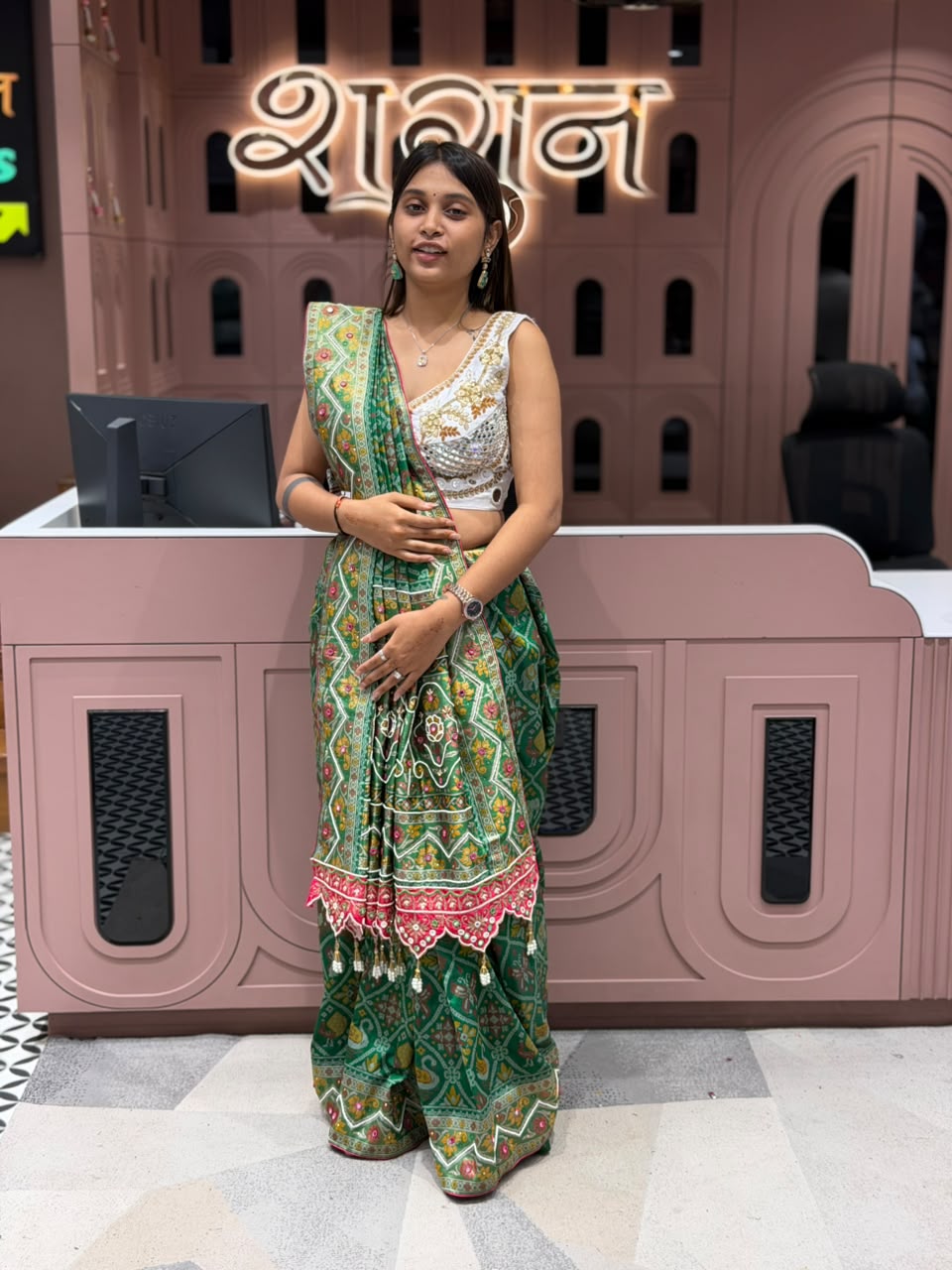 SHAGUN FASHION Exclusive Royal Patola Silk Saree with Heavy Cutwork Border & Mirror Work Blouse