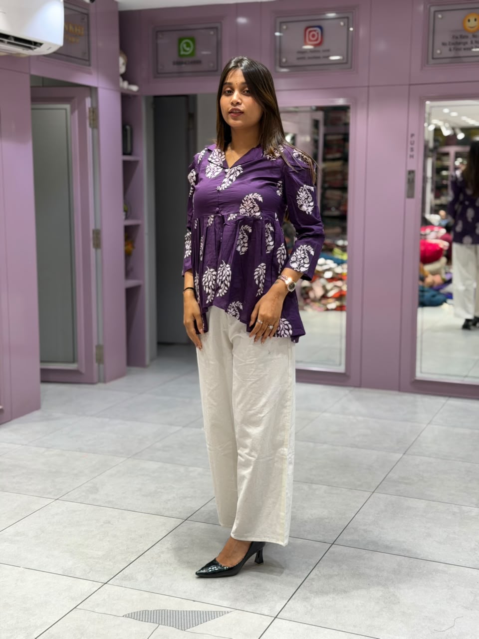 SHAGUN FASHION – Stylish Floral Print Cotton High-Low Tunic & Pant Set