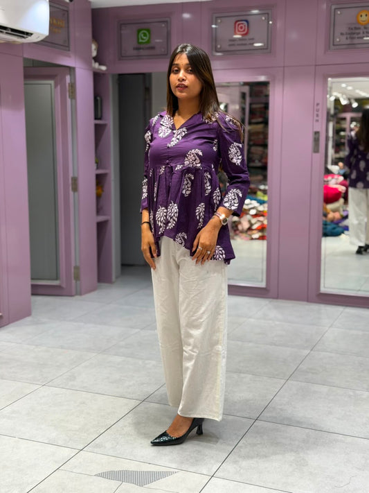 SHAGUN FASHION – Stylish Floral Print Cotton High-Low Tunic & Pant Set