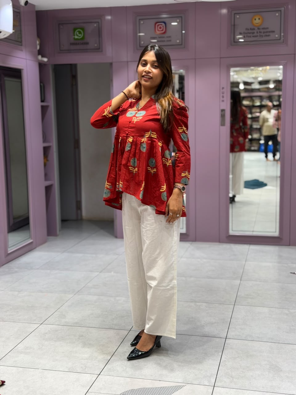 SHAGUN FASHION – Stylish Floral Print Cotton High-Low Tunic & Pant Set