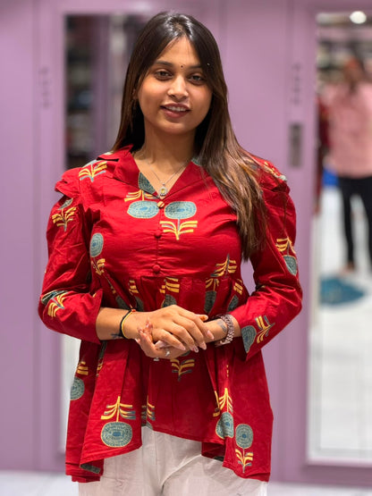 SHAGUN FASHION – Stylish Floral Print Cotton High-Low Tunic & Pant Set